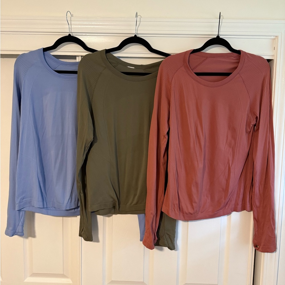 JoyLab Relaxed Blue and Green Ribbed Long Sleeve Top Bundle